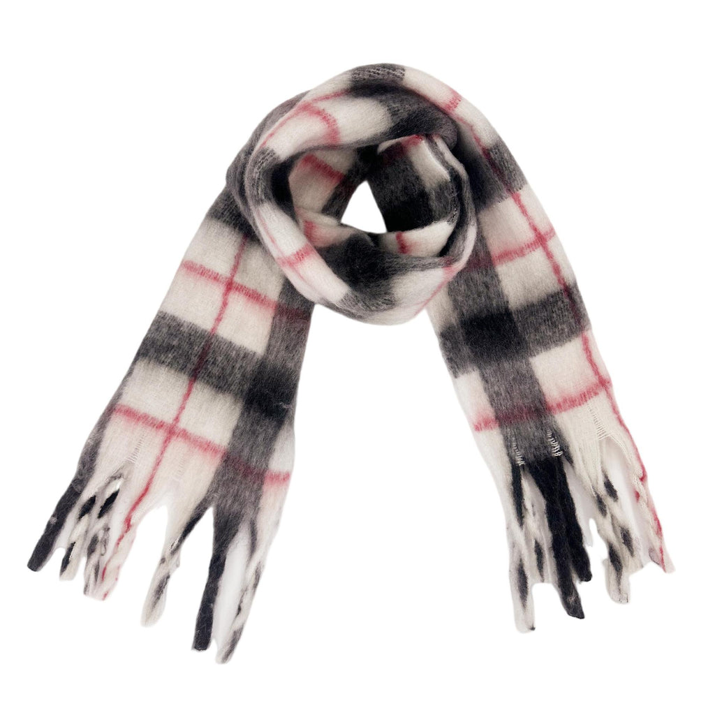 Brushed Check Tassel Blanket Scarf - Black