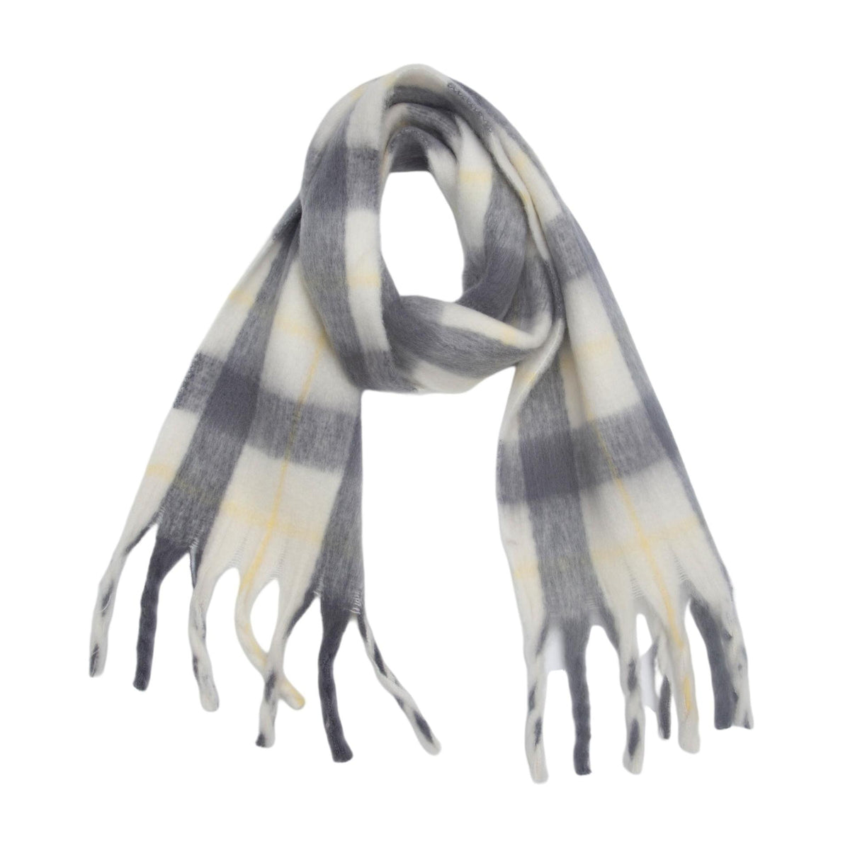 Brushed Check Tassel Blanket Scarf - Grey