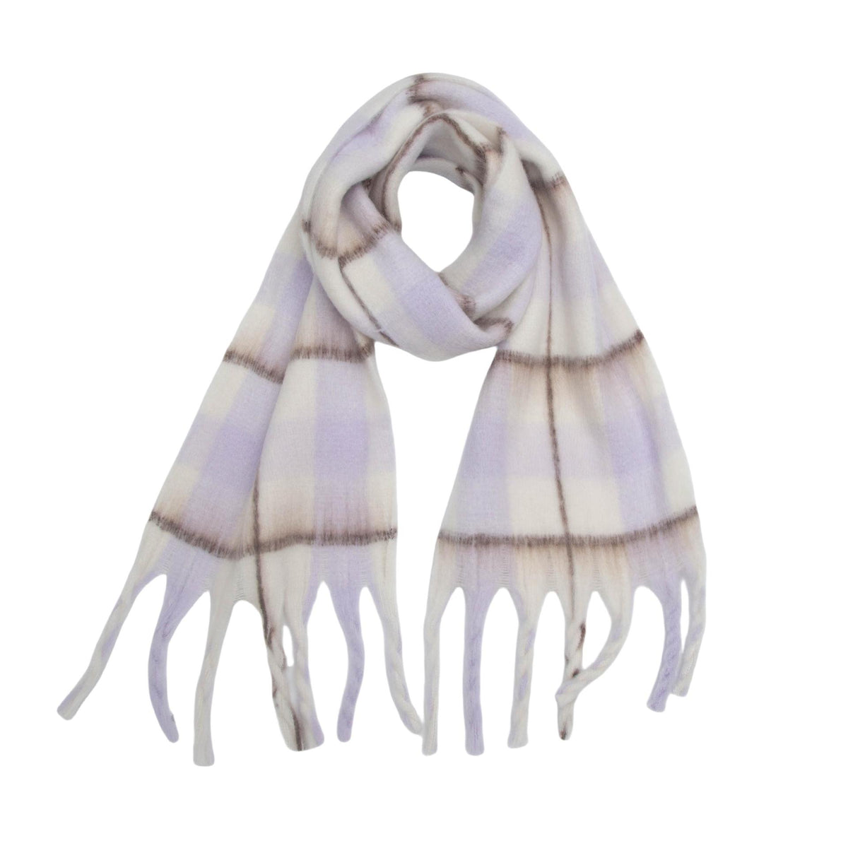 Brushed Check Tassel Blanket Scarf - Purple