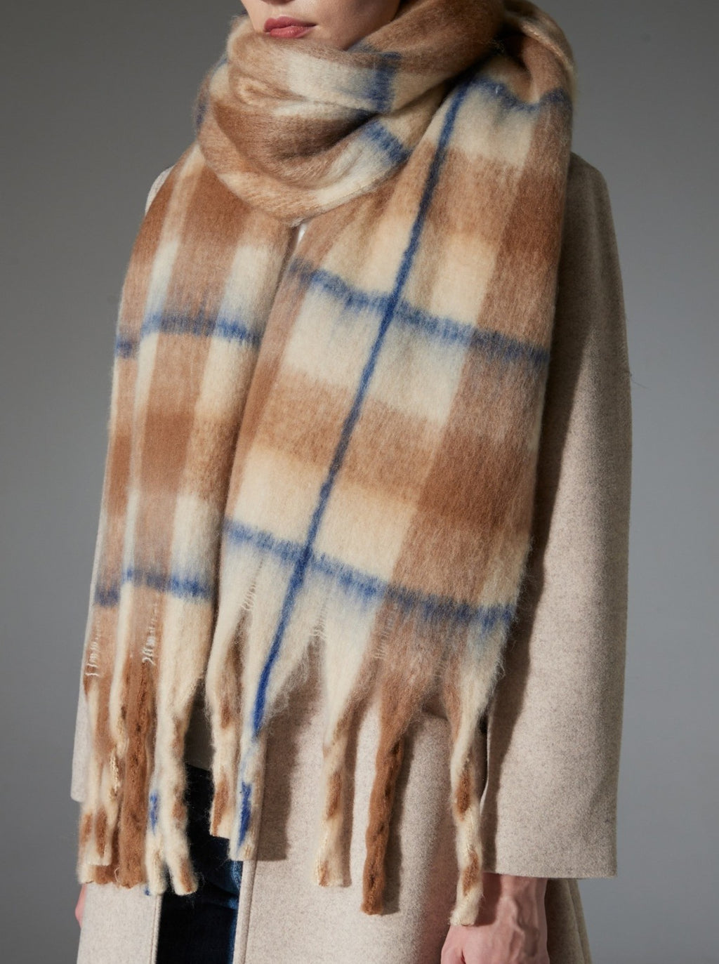 Brushed Check Tassel Blanket Scarf - view 1