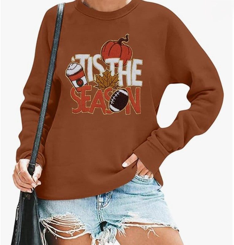 Autumn Graphic Print Crewneck Sweatshirt - Brown-1