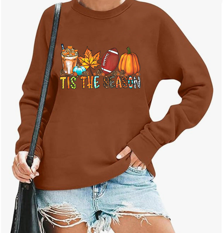 Autumn Graphic Print Crewneck Sweatshirt - Brown-2