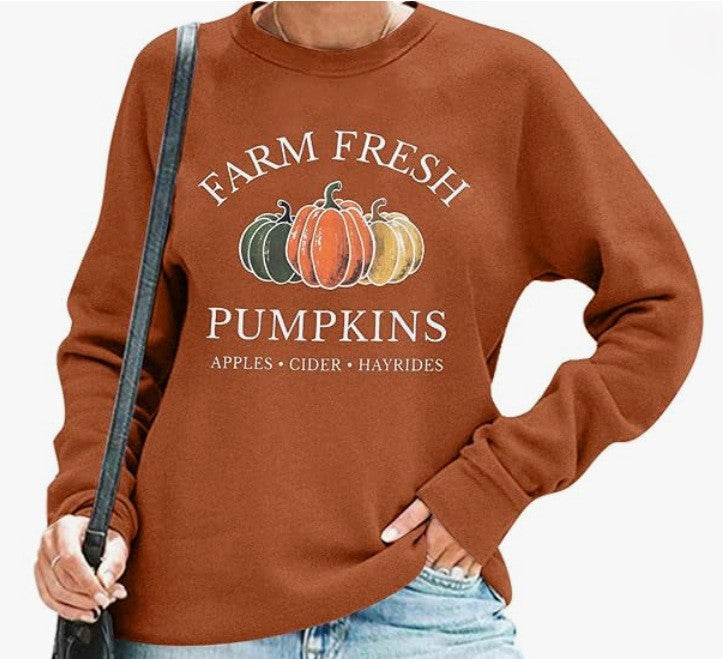 Autumn Graphic Print Crewneck Sweatshirt - Brown-3