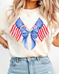 Patriotic Ribbon Bow Print Relaxed Tee - White