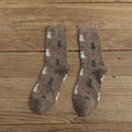 Speckled Knit Cat Print Crew Socks - Coffee