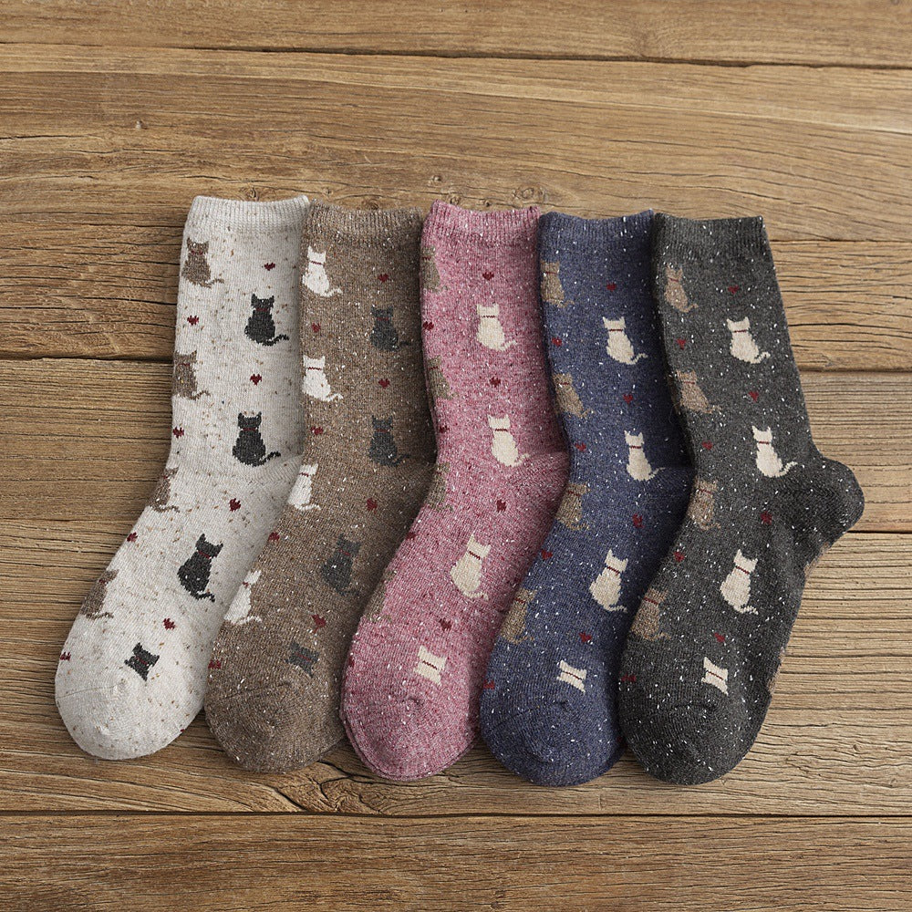 Speckled Knit Cat Print Crew Socks - view 1