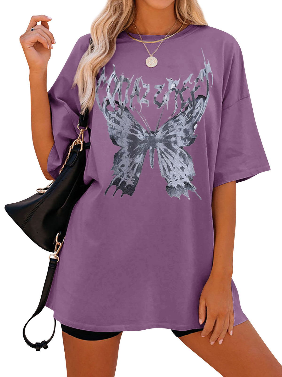 Gothic Butterfly Graphic Oversized Tunic - Purple