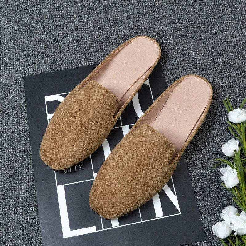 Square Toe Faux Suede Backless Loafer Mules