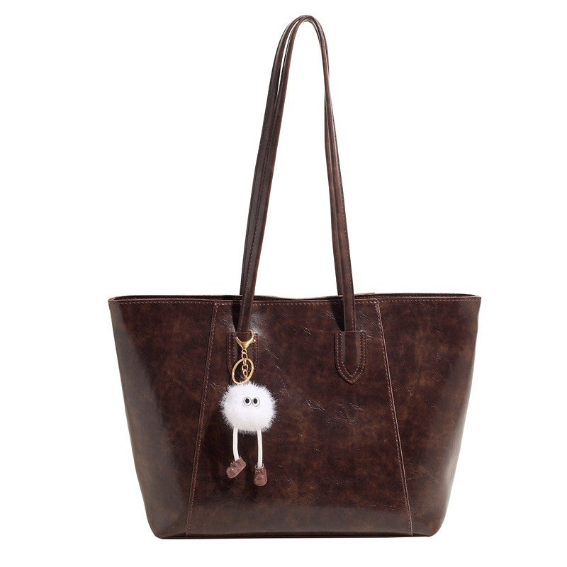 Oversized Distressed Faux Leather Tote Bag - Chocolate