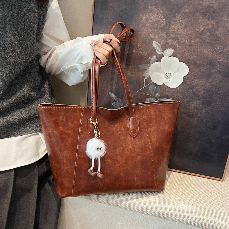 Oversized Distressed Faux Leather Tote Bag