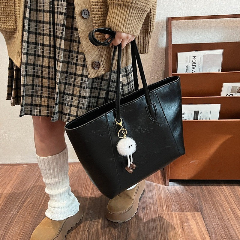 Oversized Distressed Faux Leather Tote Bag