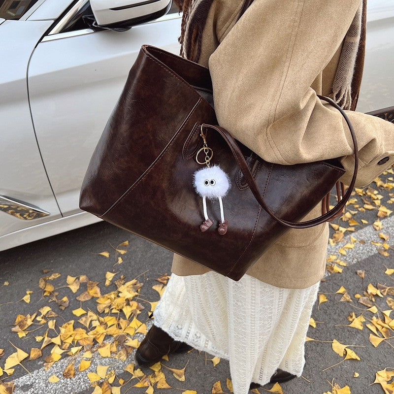 Oversized Distressed Faux Leather Tote Bag