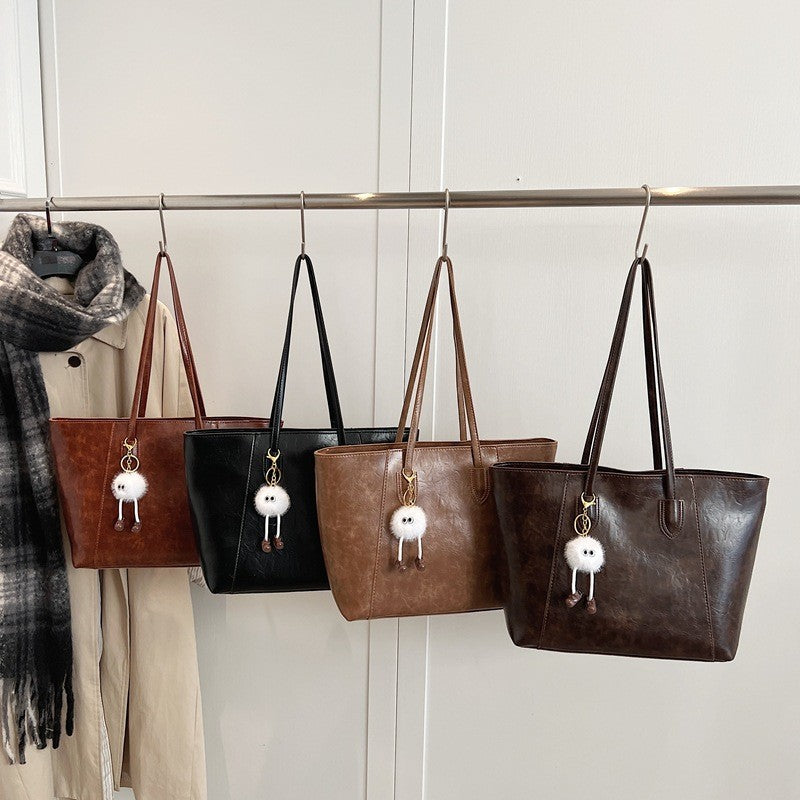 Oversized Distressed Faux Leather Tote Bag