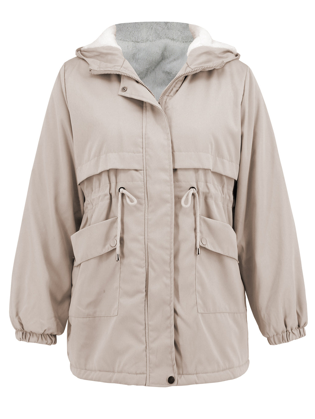 Sherpa Lined Hooded Utility Parka Jacket - Beige