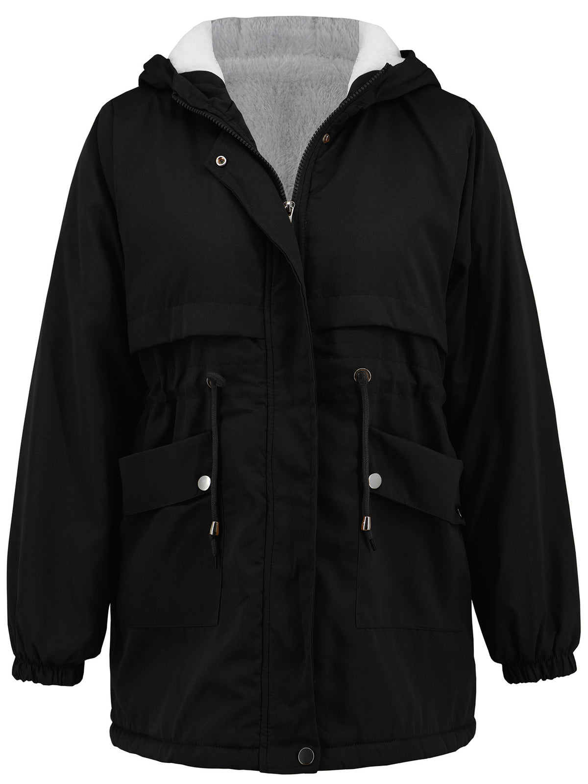 Sherpa Lined Hooded Utility Parka Jacket - Black
