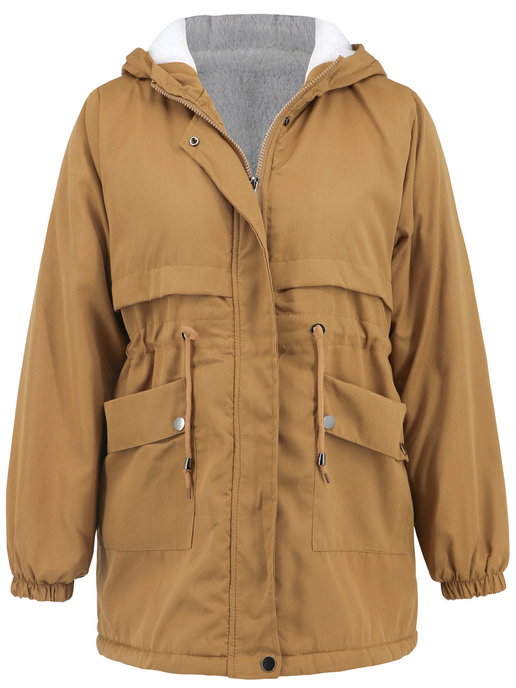 Sherpa Lined Hooded Utility Parka Jacket - Khaki