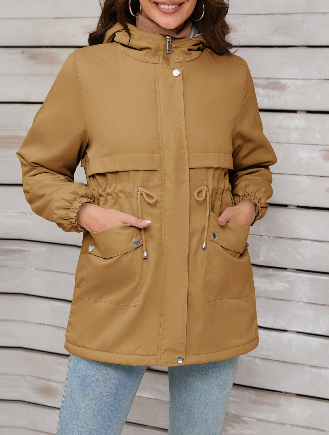 Sherpa Lined Hooded Utility Parka Jacket - Khaki - 3
