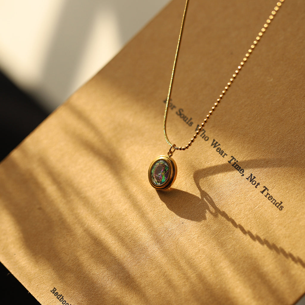 Oval Zircon Pendant Chain Necklace - Gold - 1
