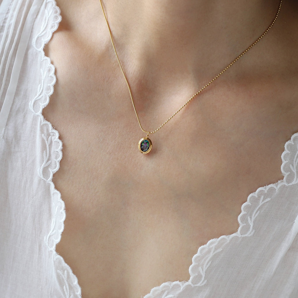 Oval Zircon Pendant Chain Necklace - view 1