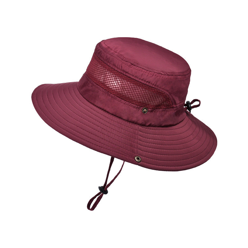 Mesh Panel Foldable Fishing Bucket Hat - Wine_Red