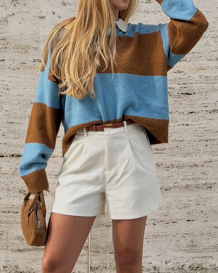 Rugby Stripe Knit Sweater With Polo Collar - Color - 2