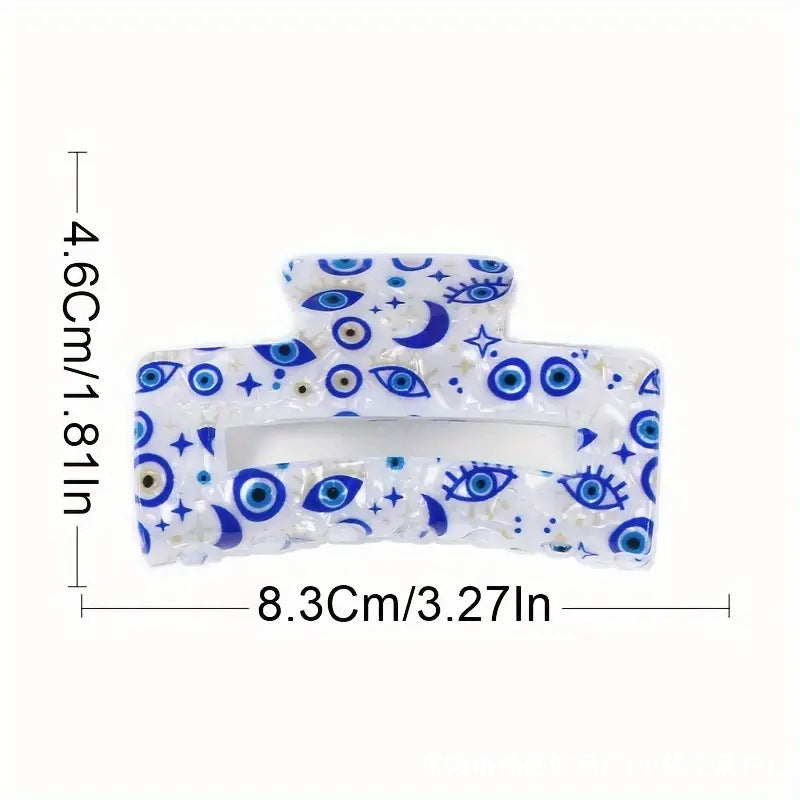 Evil Eye Print Rectangle Claw Clip - Blue