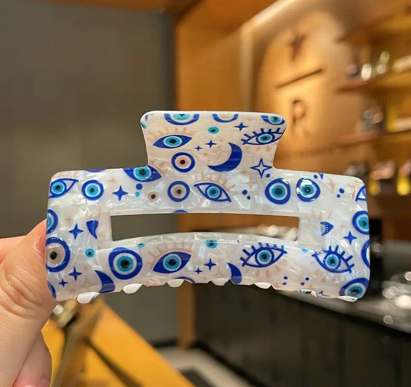 Evil Eye Print Rectangle Claw Clip
