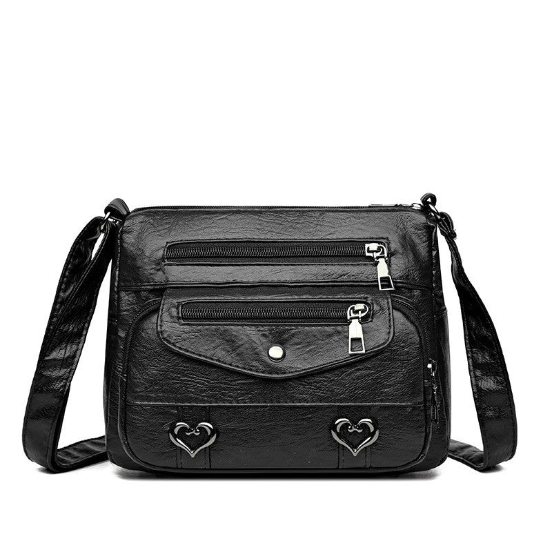 Multi Pocket Vegan Leather Crossbody Bag - Black