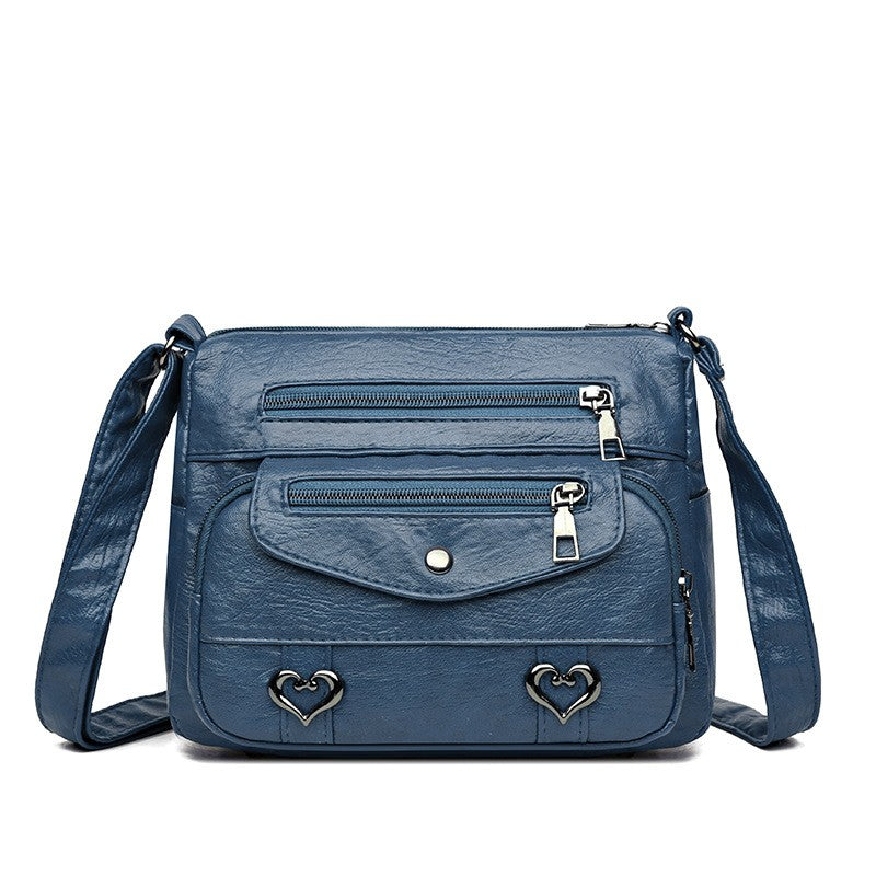 Multi Pocket Vegan Leather Crossbody Bag - Denim Blue