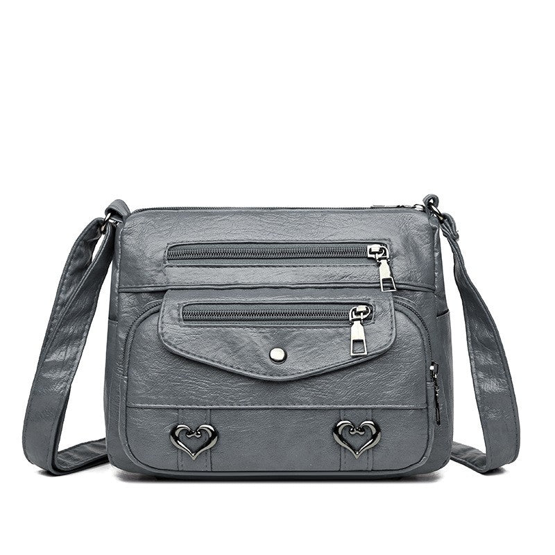 Multi Pocket Vegan Leather Crossbody Bag - Gray