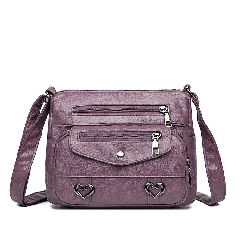 Multi Pocket Vegan Leather Crossbody Bag - Mauve
