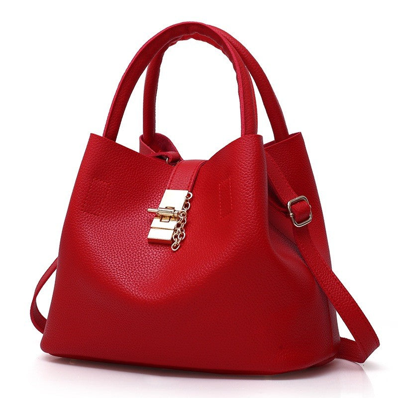 Pebbled Vegan Leather Bucket Satchel - Red