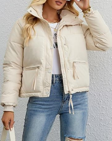 Drawstring Hem Cropped Puffer Jacket - White