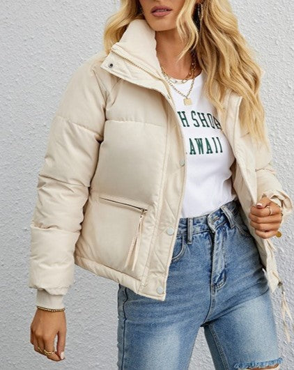Drawstring Hem Cropped Puffer Jacket - White - 1