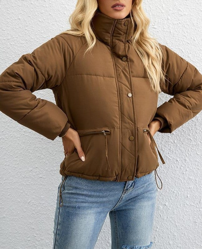 Drawstring Hem Cropped Puffer Jacket
