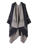 Reversible Star Motif Blanket Cape Wrap - Navy-Blue