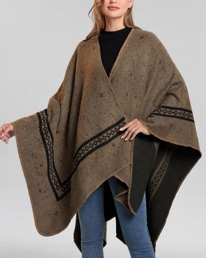 Reversible Star Motif Blanket Cape Wrap