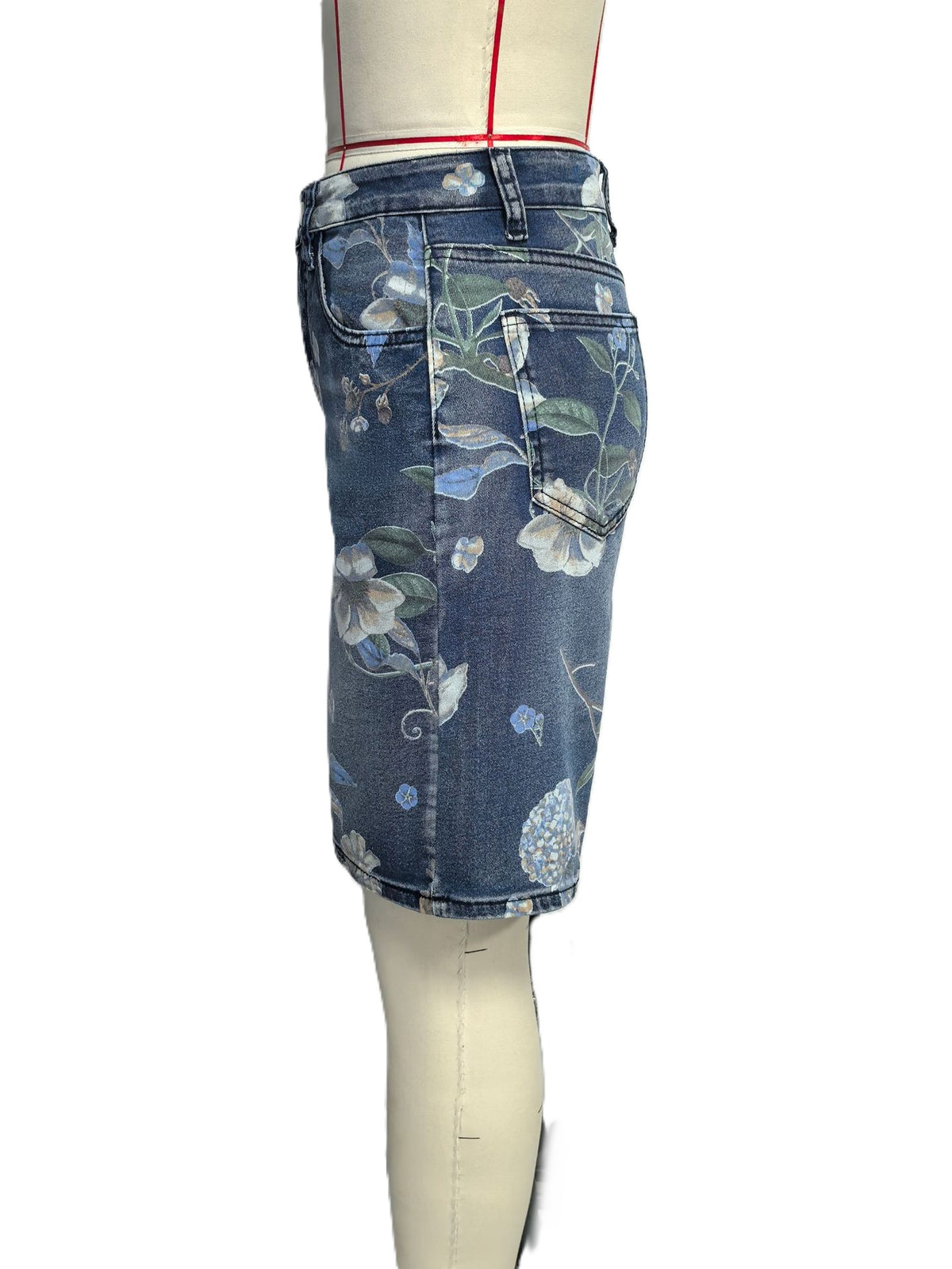 Blossom Print Bermuda Denim Shorts - Blue - 1