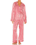 Striped and Novelty Print Pajama Set - Red