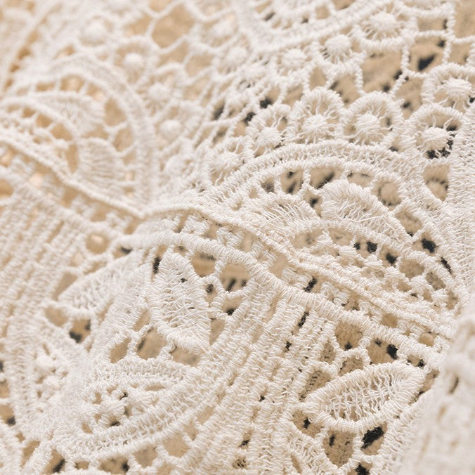 Boho Crochet Lace Flared Sleeve Top - Beige - 8