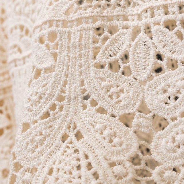 Boho Crochet Lace Flared Sleeve Top - Beige - 9