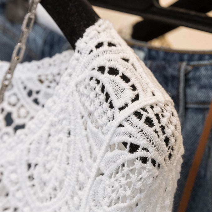 Boho Crochet Lace Flared Sleeve Top - white - 1