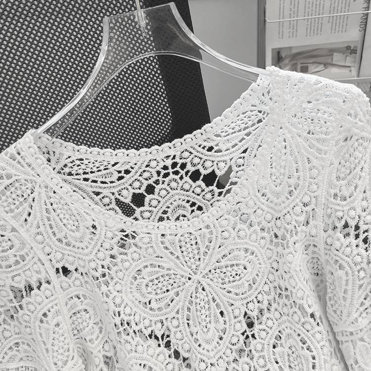Boho Crochet Lace Flared Sleeve Top - white - 4