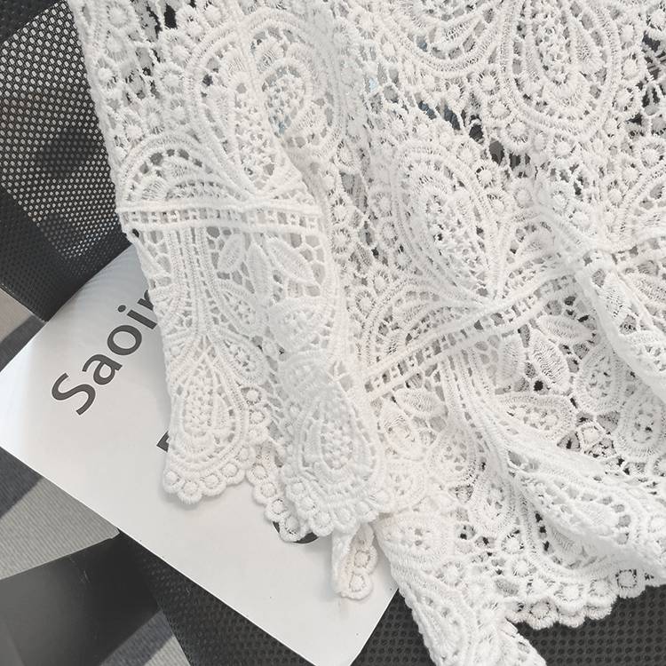 Boho Crochet Lace Flared Sleeve Top - white - 5