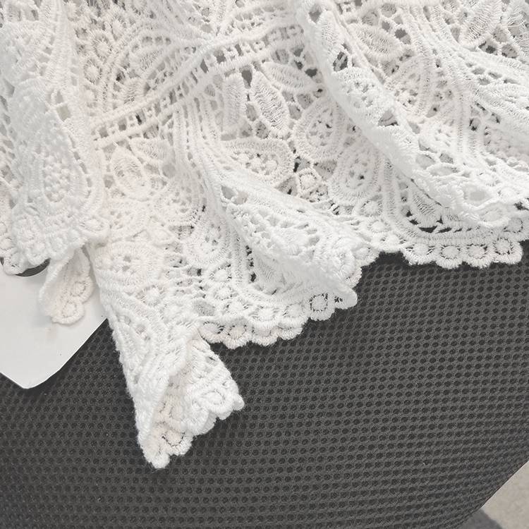 Boho Crochet Lace Flared Sleeve Top - white - 6