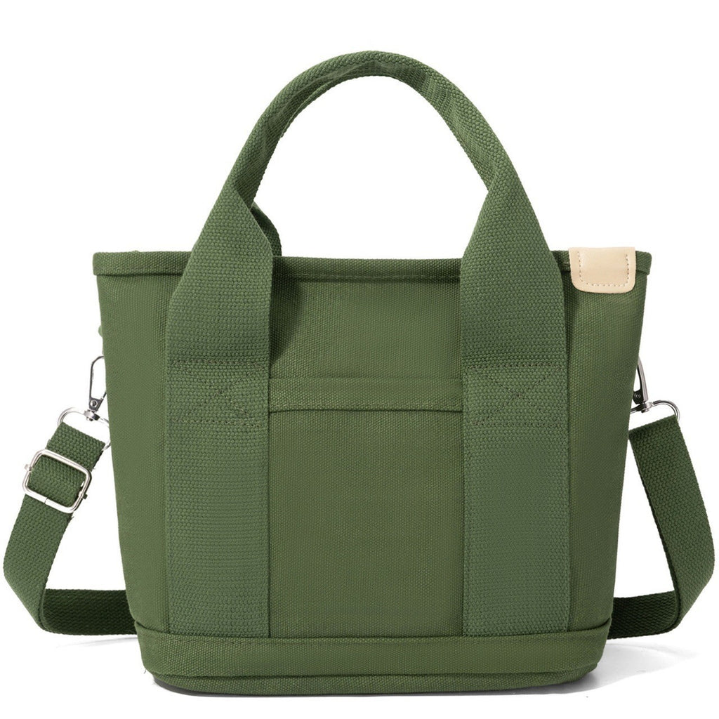 Canvas Mini Tote Bag with Crossbody Strap - Army Green