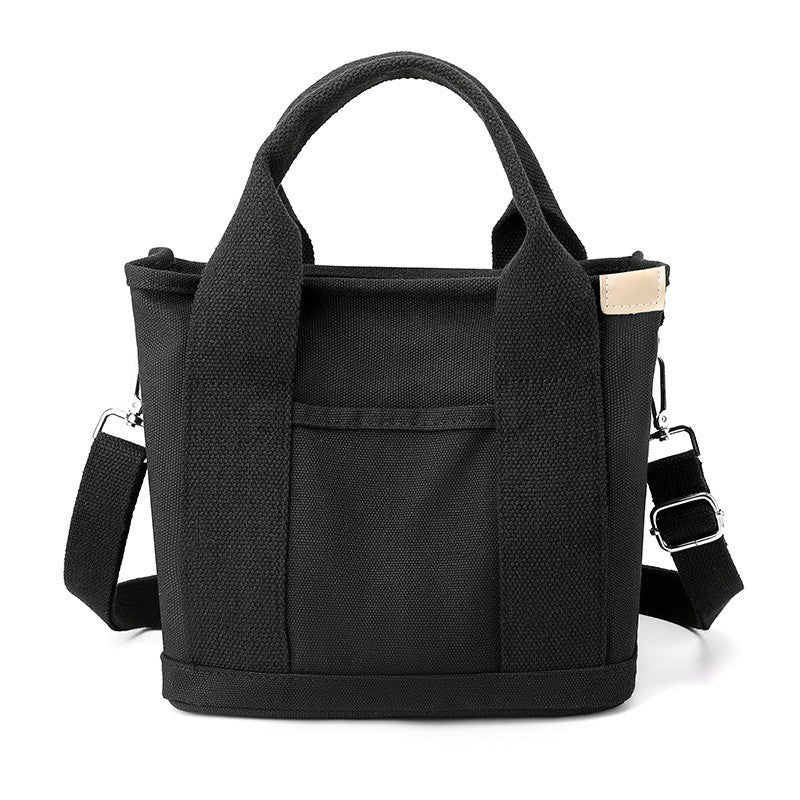 Canvas Mini Tote Bag with Crossbody Strap - Black