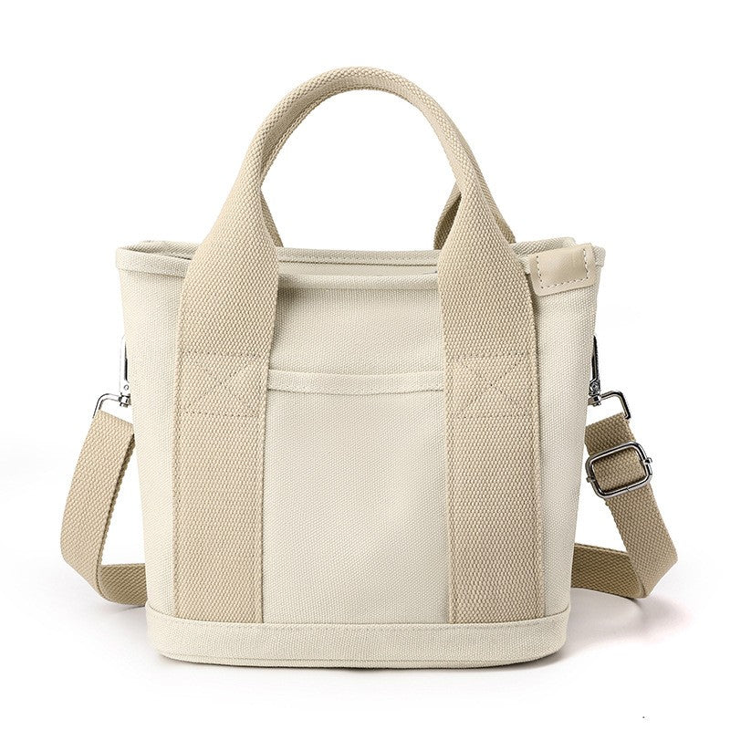 Canvas Mini Tote Bag with Crossbody Strap - Ivory