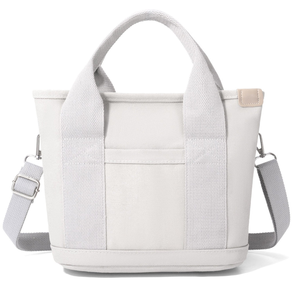 Canvas Mini Tote Bag with Crossbody Strap - Light Grey