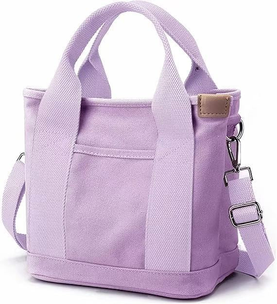 Canvas Mini Tote Bag with Crossbody Strap - Lilac